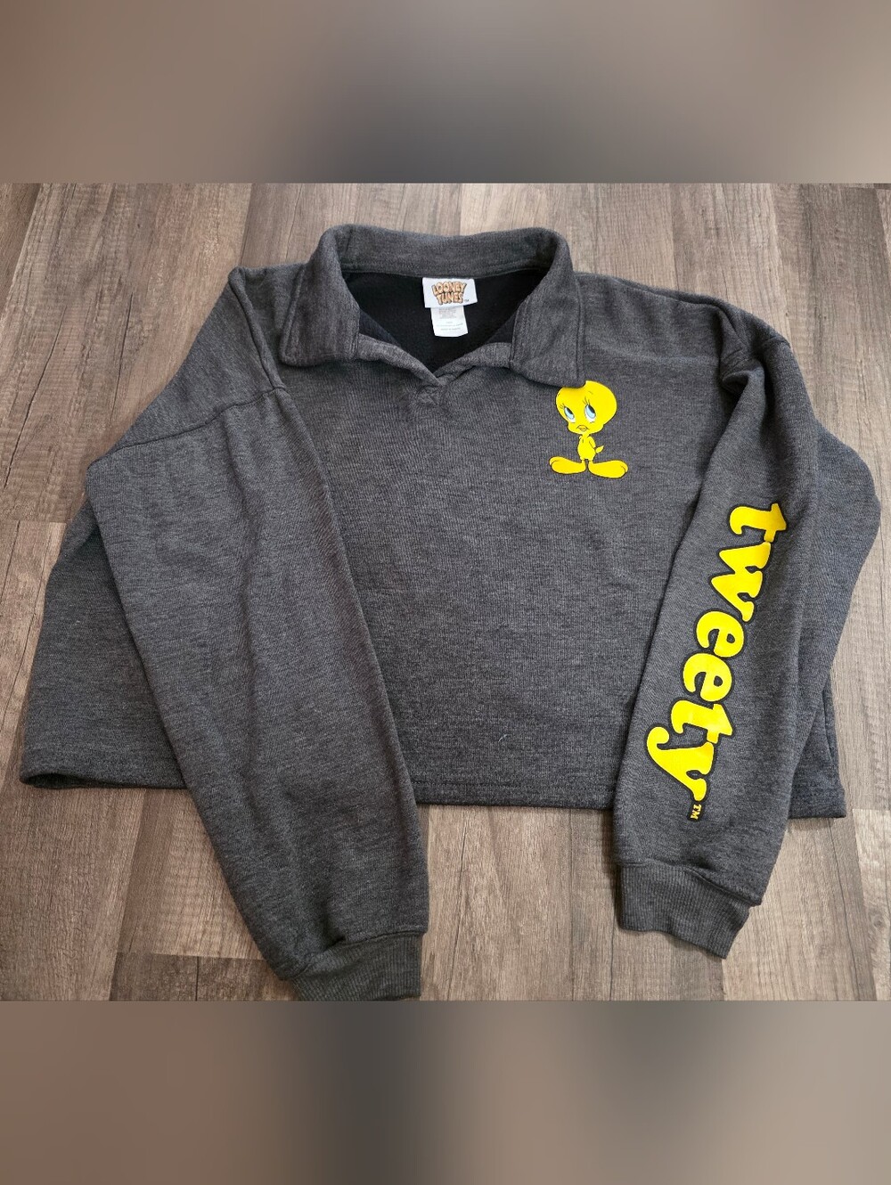 Loony Tunes 90s Tweety Gray Cropped Sweatshirt Yellow Kawaii Dolls Kill